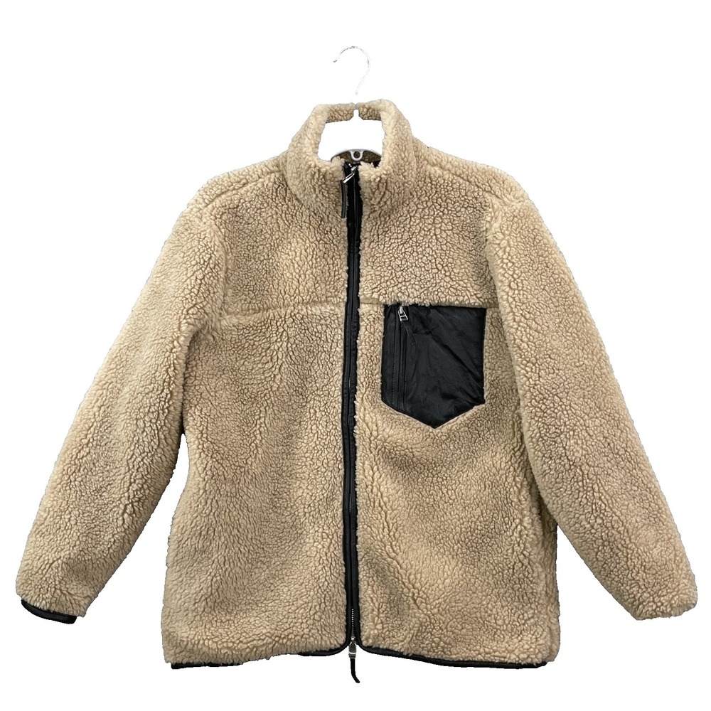 Anine Bing Ryder Sherpa Jacket Womens Small Camel Beige Teddy Vegan Leather Trim